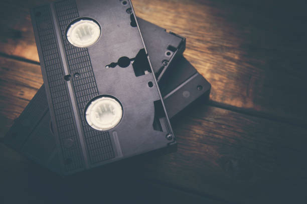 cassette over wooden background