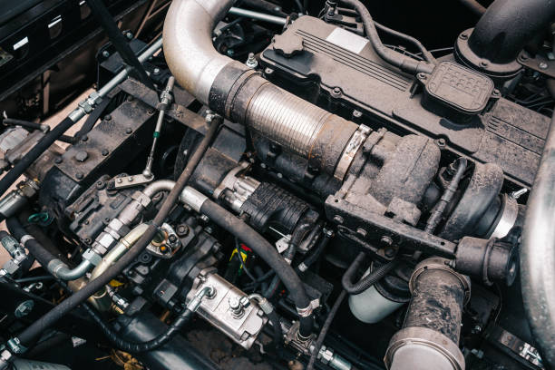 istock Powerful high-tech tractor or industrial harvester engine, modern design, new agricultural technology concept 875402672