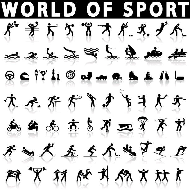 sports icons set. sports icons set on a white background with a shadow swimming icons stock illustrations