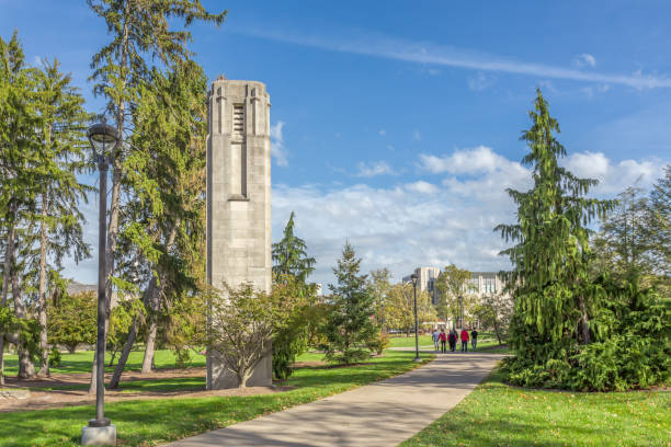 Kent, USA - September 21, 2014: Kent State University campus with the library building in Kent, Ohio.