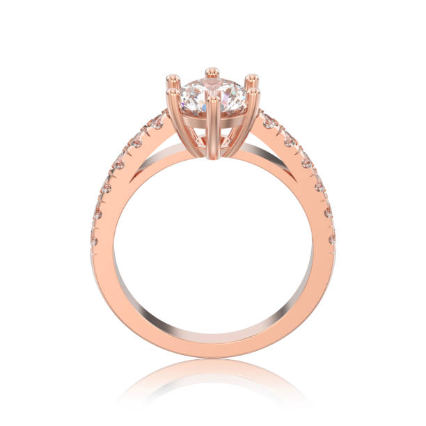 istock 3D illustration isolated rose gold solitaire engagement diamond ring with reflection 875422526