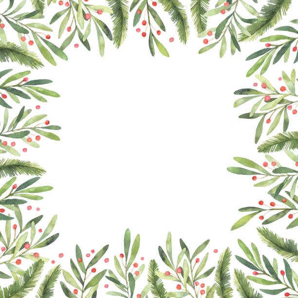 Watercolor illustration. Pre made Christmas frame. Perfect for invitations, greeting cards, prints, packaging and more. Merry christmas and happy new year Watercolor illustration. Pre made Christmas frame. Perfect for invitations, greeting cards, prints, packaging and more. Merry christmas and happy new year red crown logo stock illustrations