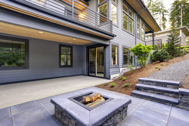 istock New modern home features a backyard with patio 875423758