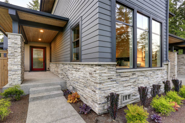 Luxurious home design with modern curb appeal in Bellevue. stock photo