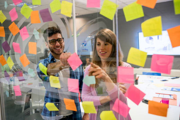 istock Cheerful couple generating ideas at the office looking happy and smiling 875430148