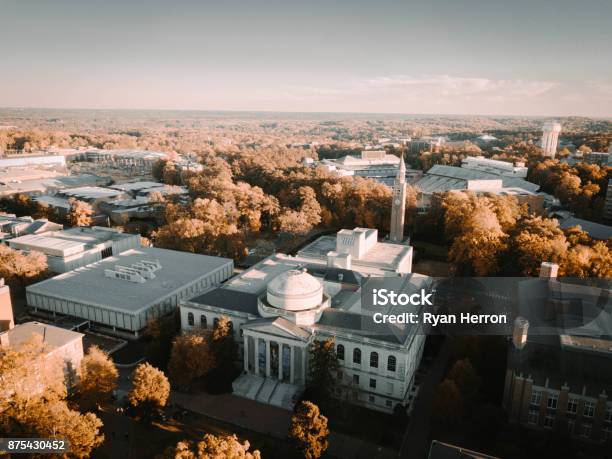 Aerial Shot Of Unc Campus Stock Photo - Download Image Now - Campus, University of North Carolina, Aerial View