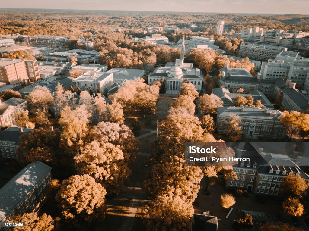 Aerial shot of UNC Campus University of North Carolina Stock Photo