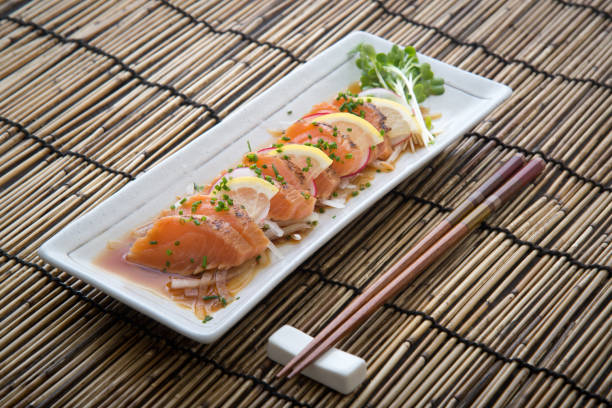 istock japanese salmon tataki with ponzu sauce 875430480