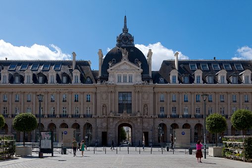 Rennes, France - July 30 2017: The Palais du Commerce is a building located in the center of Rennes. Built in the late nineteenth century and early twentieth century, it has housed in its history various institutions and businesses.