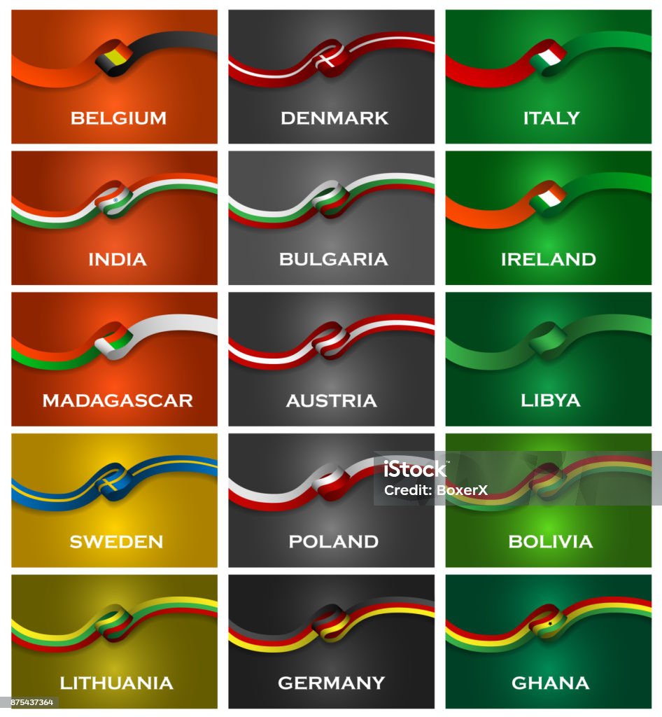 Countries Grad Colorful Ribbon Luxury Style Country Flag Ribbons Vector Illustration Stock ...