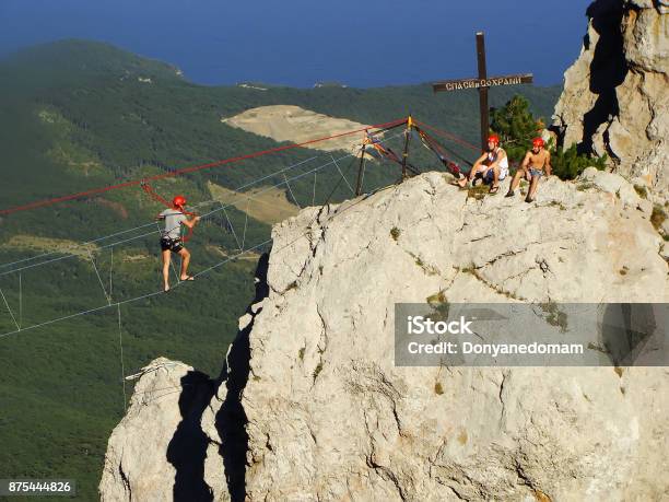 Rock Climbers At Aipetri Summit Crimea Stock Photo - Download Image Now - Adult, Adventure, Aerial View