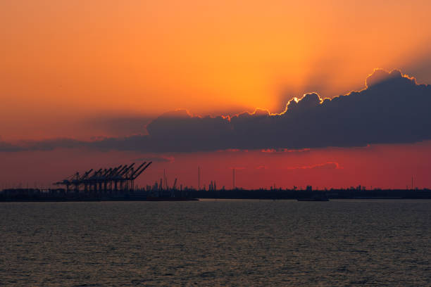 Red sunset over the cost at Galveston bay, TX