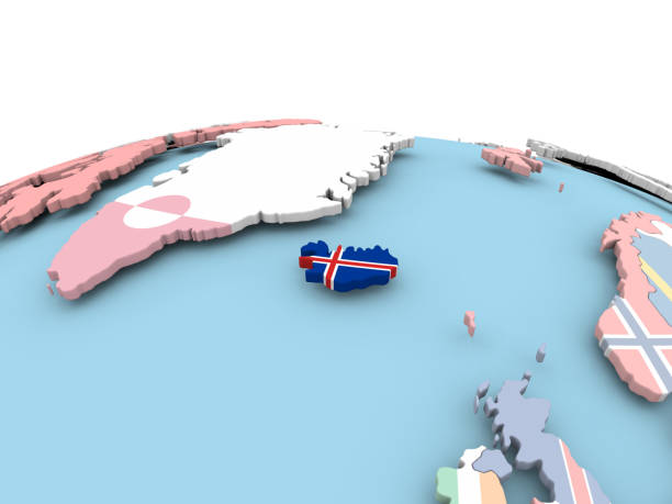 istock Flag of Iceland on bright globe 875450300