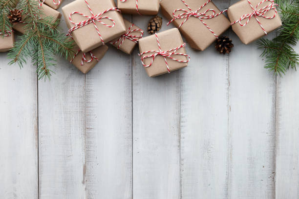 istock Christmas presents and gift boxes wrapped in kraft paper 875450500