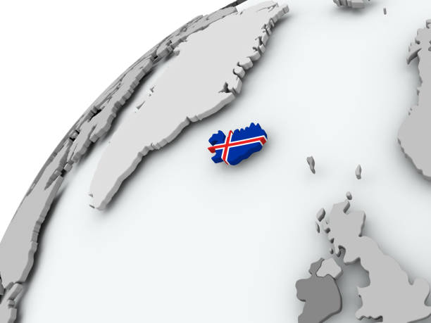 istock Flag of Iceland on grey globe 875457936