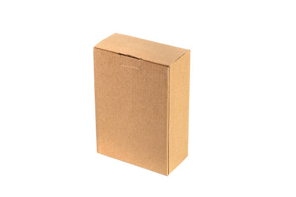 istock Brown tray or brown paper package or cardboard box isolated on white. 875468232