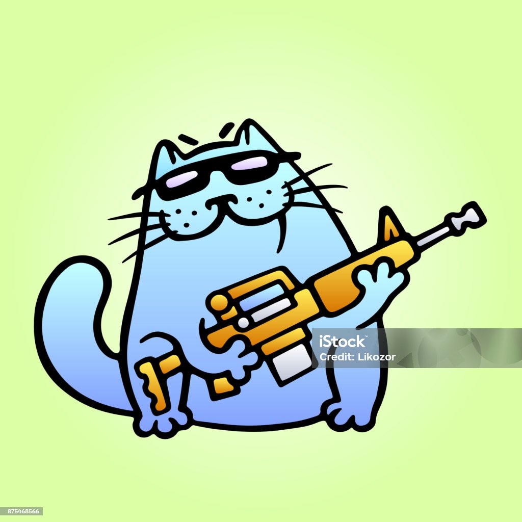 Cat the mercenary professional will carry out the task of any complexity. A dangerous animal. Vector Illustration. Cat the mercenary professional will carry out the task of any complexity. A dangerous animal. Vector Illustration. Cute cartoon pet in black glasses. Aggression stock vector