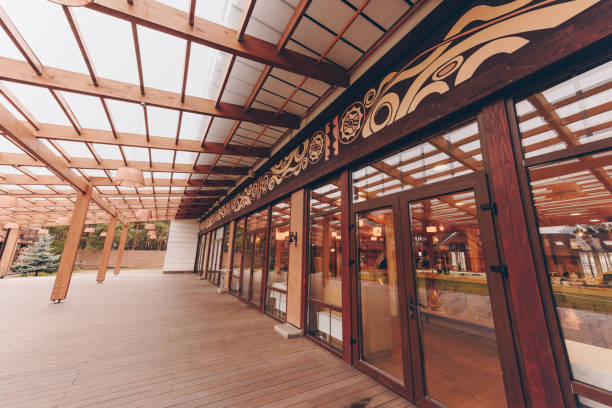 istock modern restaurant with wooden decoration 875470916