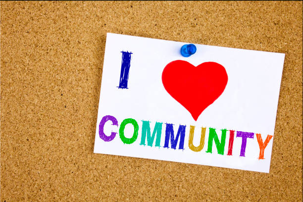 istock Conceptual hand writing text caption inspiration showing Community. Business concept for togetherness love written on sticky note, reminder cork background with copy space 875471780