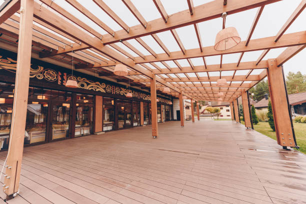 istock countryside restaurant with wooden decoration 875474366