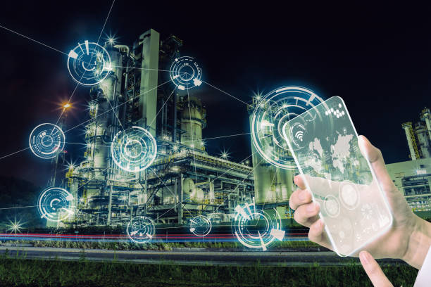 istock Smart factory and wireless communication network. Abstract mixed media. 875477976