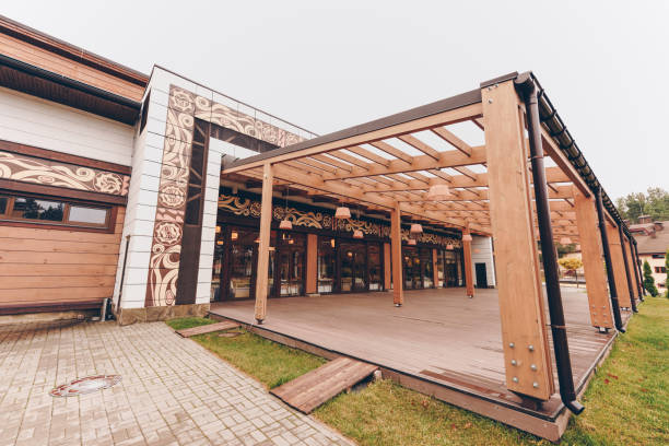 istock countryside restaurant with wooden decoration 875480592