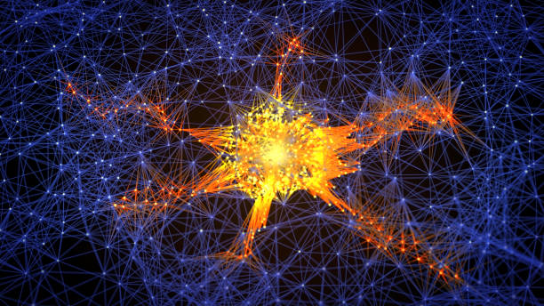istock Abstract microscopic view of glowing 3D rendering wireframe neurones within the brain 875493398