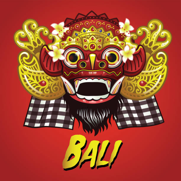 illustrazioni stock, clip art, cartoni animati e icone di tendenza di maschera tradizionale balinese barong - rangda