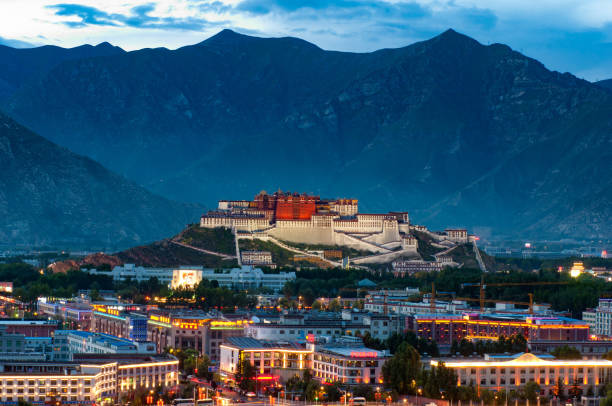 palacio de potala de noche - lhasa fotografías e imágenes de stock