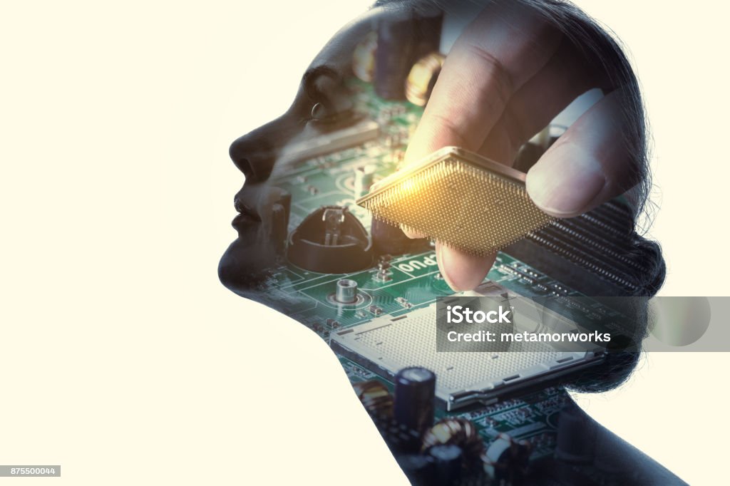 Artificial Intelligence concept. Multiple Exposure Stock Photo