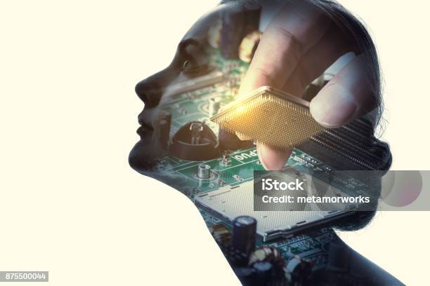 Artificial Intelligence Concept Stock Photo - Download Image Now - Multiple Exposure, Technology, Profile View