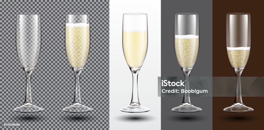 Champagne Glass Set on Different Backgrounds. Champagne Glass Set on Different Backgrounds. Transparent. Vector Illustration. Champagne stock vector