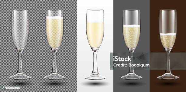 Champagne Glass Set On Different Backgrounds Stock Illustration - Download Image Now - Champagne, Drinking Glass, Transparent