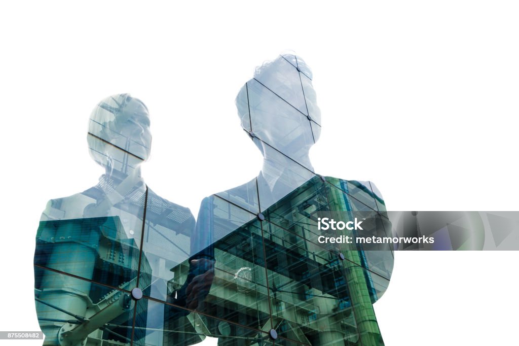 Double exposure of business person and cityscape. The Way Forward Stock Photo
