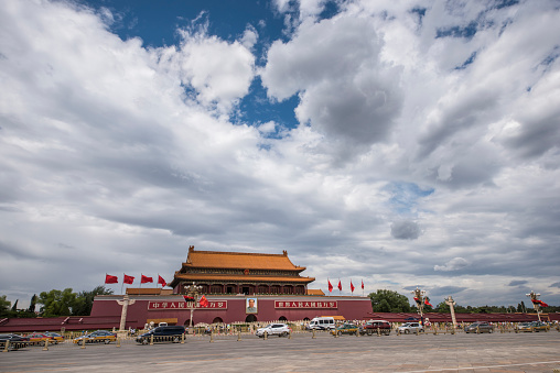Beijing, China-June 12, 2015: Tiananmen tower and the famous Chang-An street