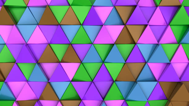 istock Pattern of green, brown, purple and blue triangle prisms 875521980