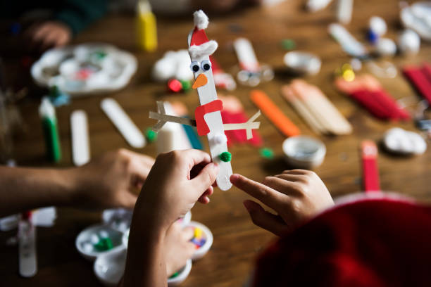Kids Christmas DIY projects stock photo
