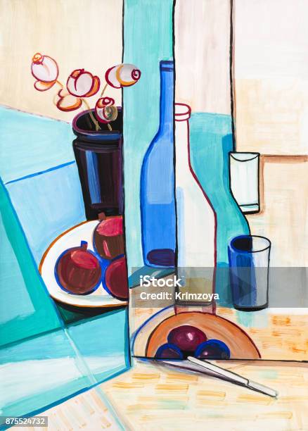 Still Life In Modern Style Stock Illustration - Download Image Now - Still Life, Painting - Art Product, Cubism