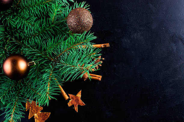 istock christmas background with fir, candy, ball 875528040