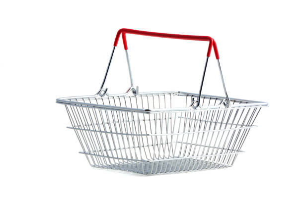 istock Empty Metal Shopping Basket on White Background 875531302