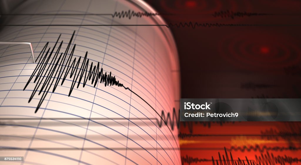 Seismograph Seismograph and Earthquake - 3D Rendering Earthquake Stock Photo