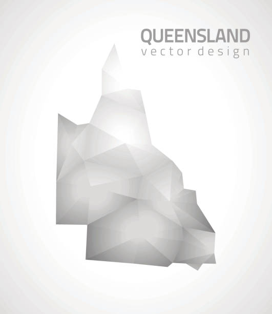 Queensland polygonal triangle grey and silver vector map Queensland polygonal grey and silver vector mosaic map australia cartography map queensland stock illustrations