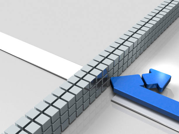 istock Obstacles to the course. The arrow turns back. It represents abandonment. 875542130