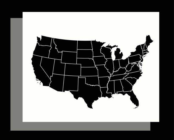 USA map vector outline illustration in an abstract black and white background This modern abstract design of USA map can be printed as a decoration on the wall. delaware us state stock illustrations