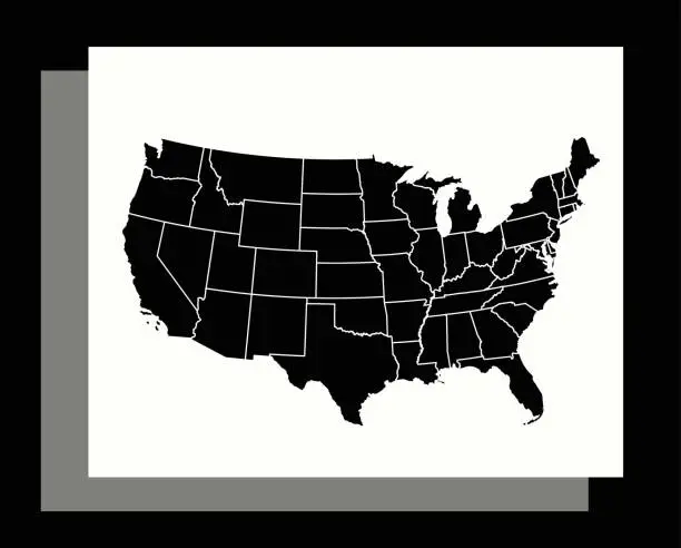 Vector illustration of USA map vector outline illustration in an abstract black and white background