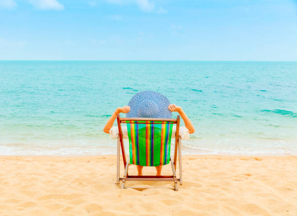 istock Woman sunbathing at tropical beach 875548058
