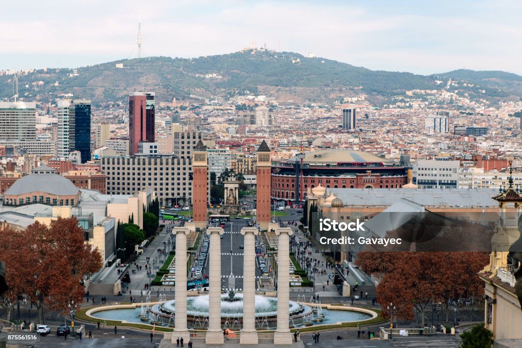 view from the National Museum of Barcelona Magic Fountain montju view from the National Museum of Barcelona Magic Fountain montjuic Horizontal Stock Photo
