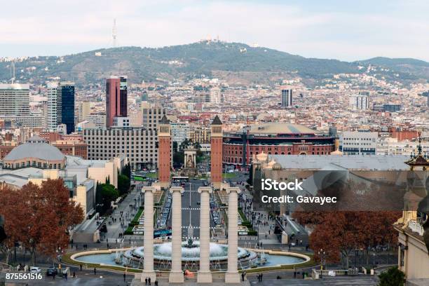 View From The National Museum Of Barcelona Magic Fountain Montju Stock Photo - Download Image Now