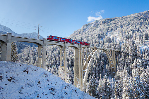 Langwies: Langwieser Viaduct in winter, Langwies, Switzerland.