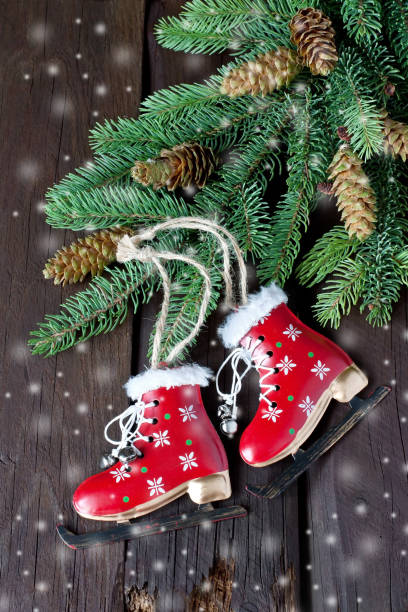 istock Christmas decor on the wooden background. 875565438